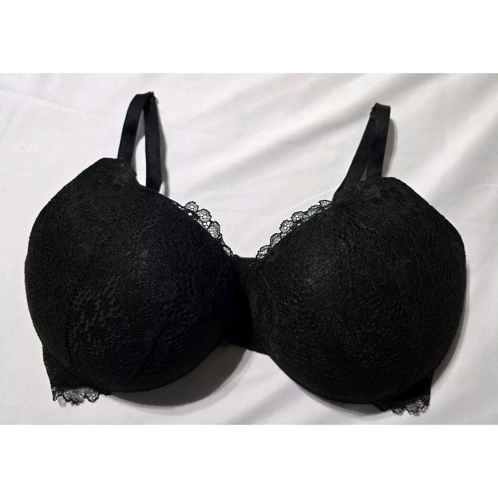Victoria's Secret Very Sexy 32DDD Uplift Plunge Bra Black Floral Lace Gold